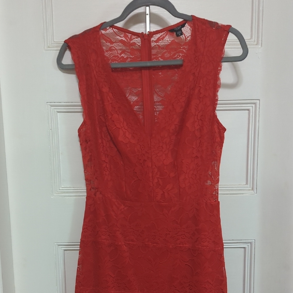 Guess Red Lace Midi Dress